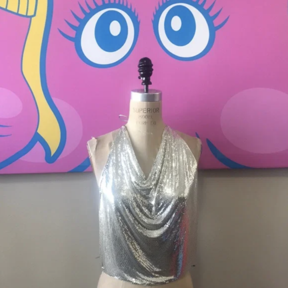 Silver Metallic Halter Tops